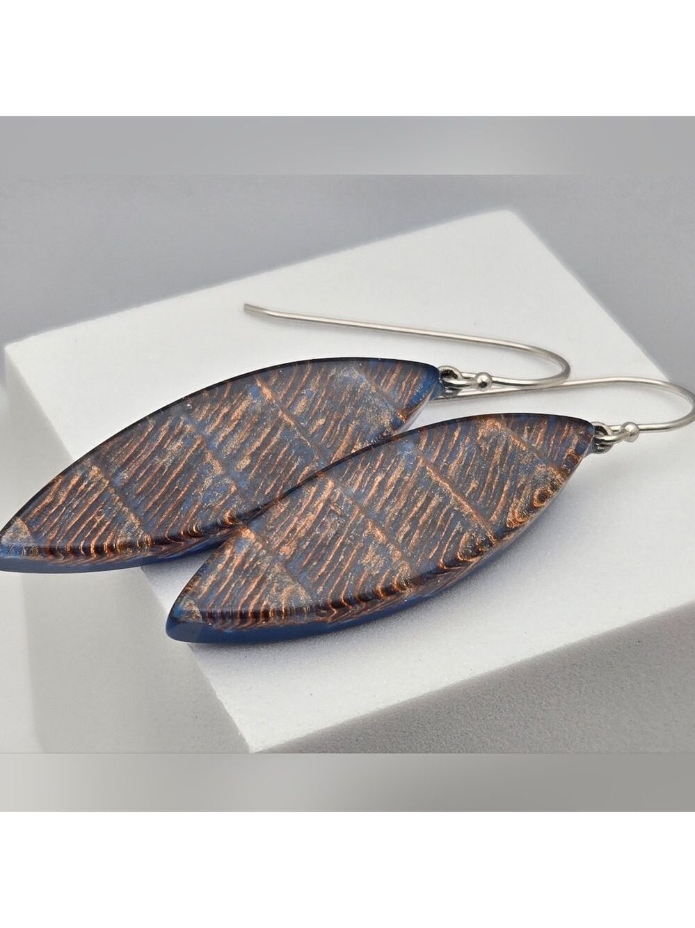 ZSISKA Blue Resin Earrings Isla Juno Marquise Blue & Copper Dangle Earrings